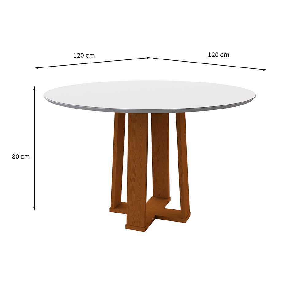Mesa de Jantar Redonda com Tampo de Vidro Isabela Off White e Ype 117 cm