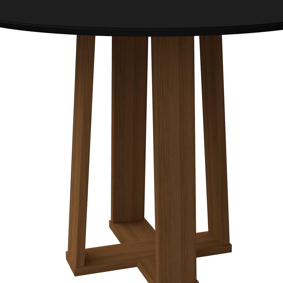 Mesa de Jantar Redonda com Tampo de Vidro Isabela Preta e Imbuia 100 cm