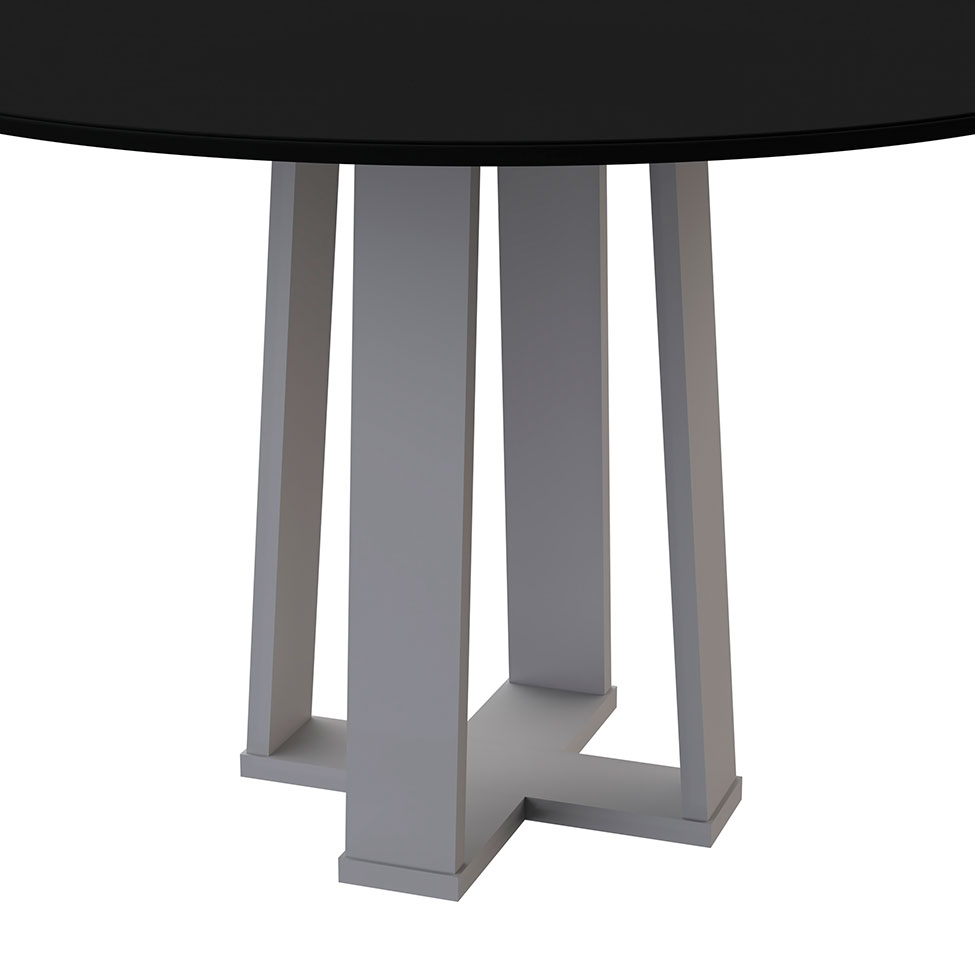 Mesa de Jantar Redonda com Tampo de Vidro Isabela Preta e Off White 117 cm