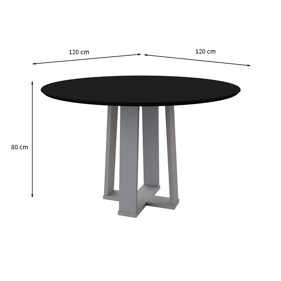 Mesa de Jantar Redonda com Tampo de Vidro Isabela Preta e Off White 117 cm