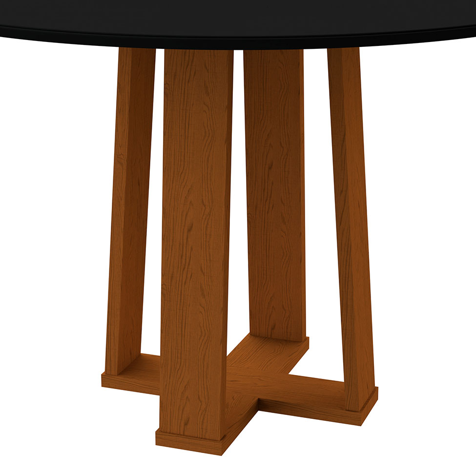 Mesa de Jantar Redonda com Tampo de Vidro Isabela Preta e Ype 117 cm