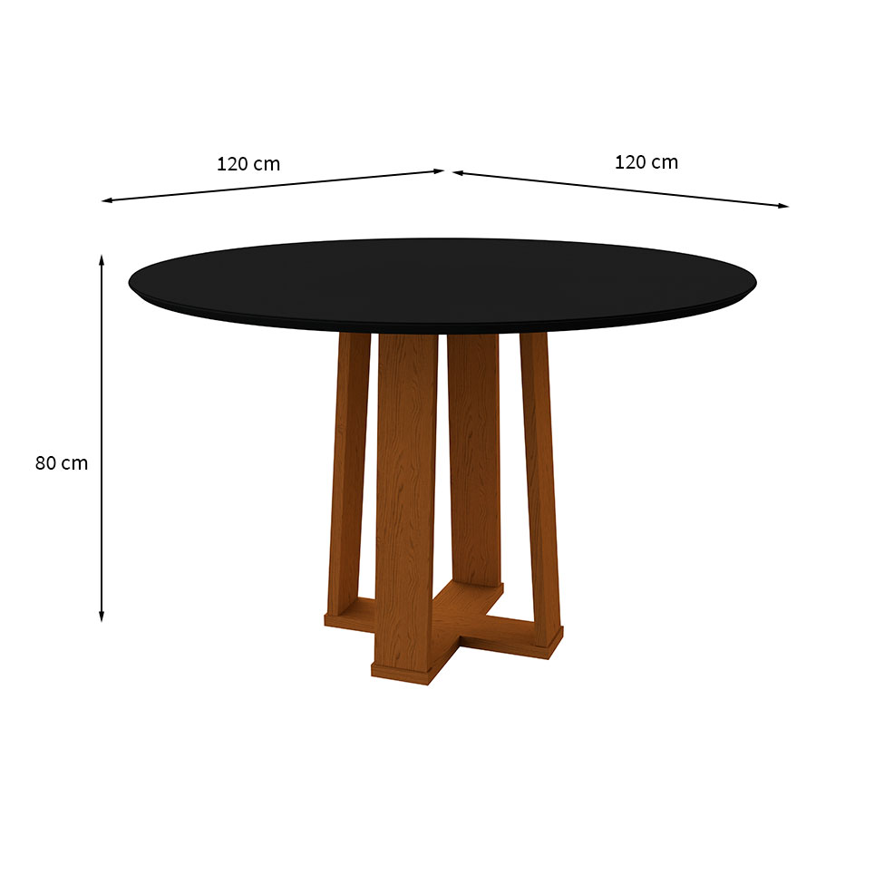 Mesa de Jantar Redonda com Tampo de Vidro Isabela Preta e Ype 117 cm