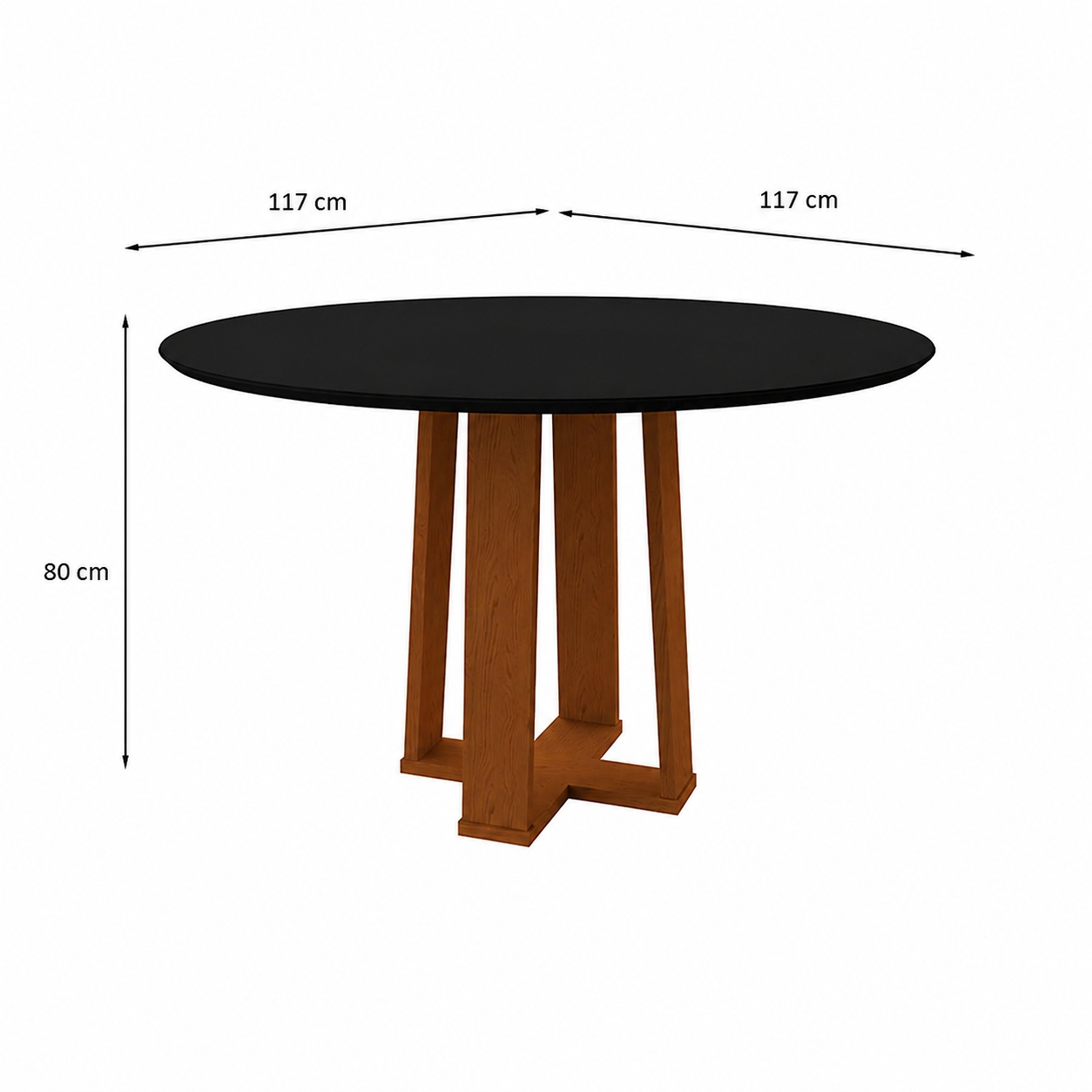 Mesa de Jantar Redonda com Tampo de Vidro Isabela Preta e Ype 117 cm