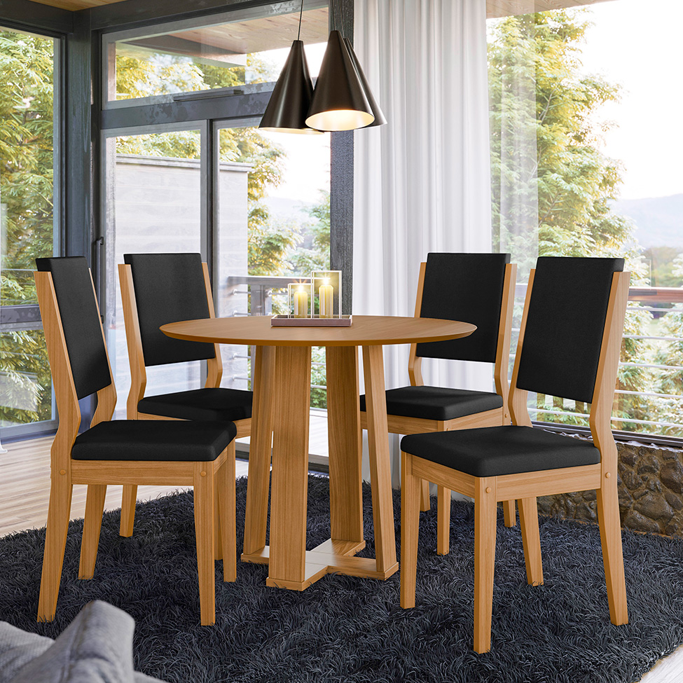 Mesa de Jantar Redonda com Tampo de Vidro Isabela Ypê 117 cm