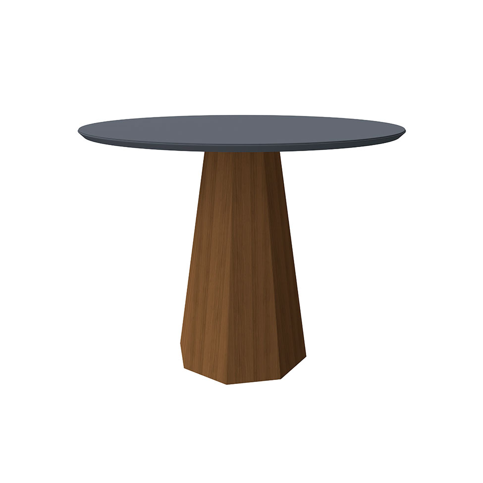 Mesa de Jantar Redonda com Tampo de Vidro Isis Cinza e Imbuia 100 cm
