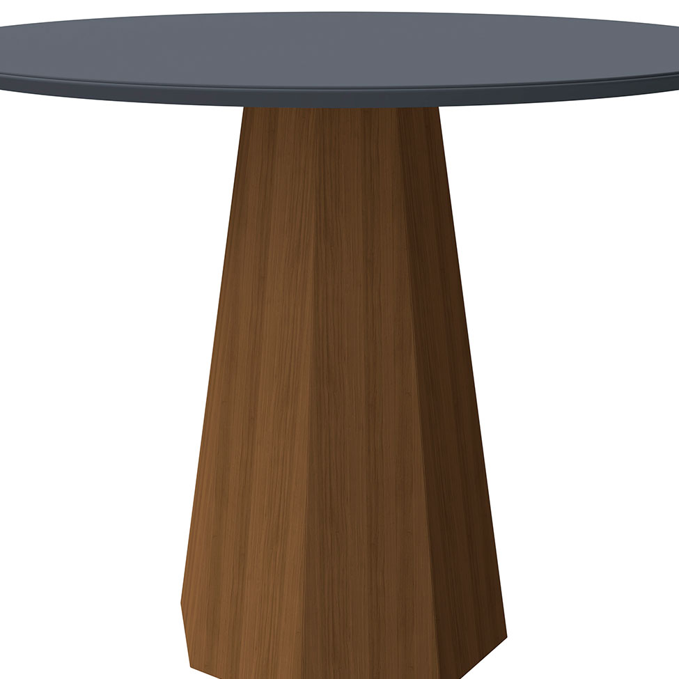 Mesa de Jantar Redonda com Tampo de Vidro Isis Cinza e Imbuia 100 cm
