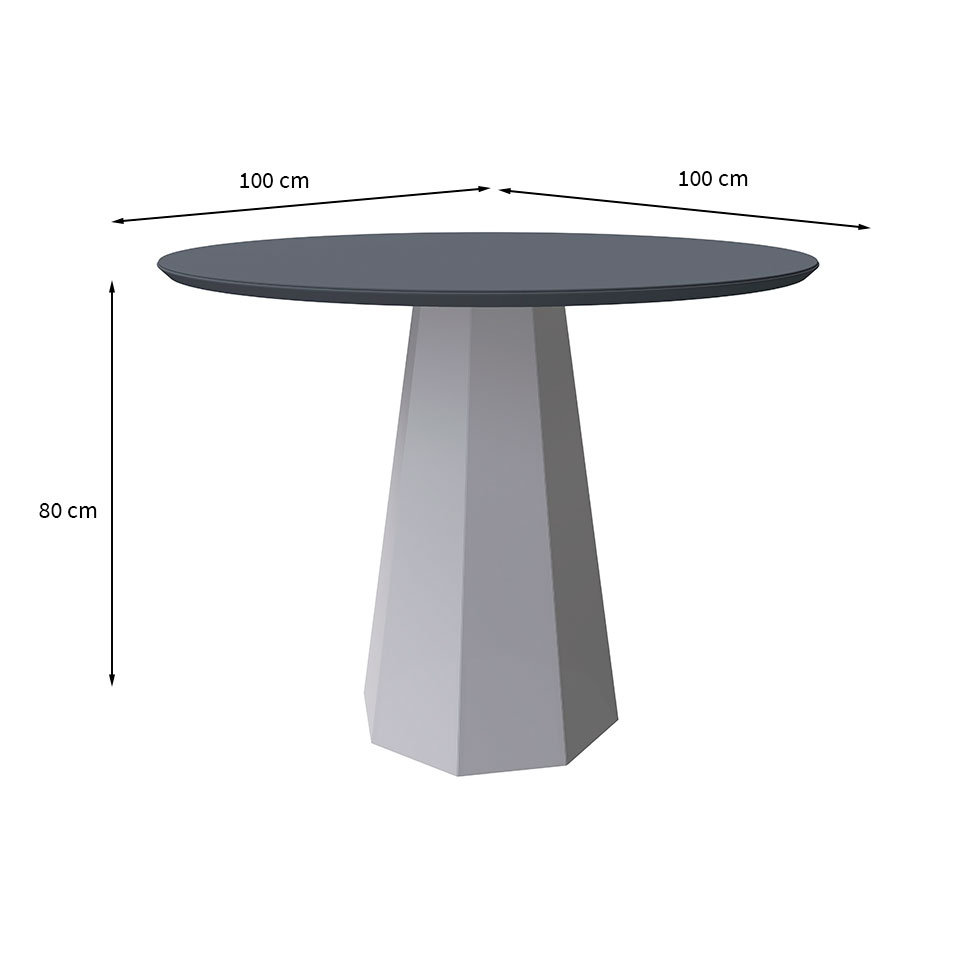 Mesa de Jantar Redonda com Tampo de Vidro Isis Cinza e Off White 100 cm