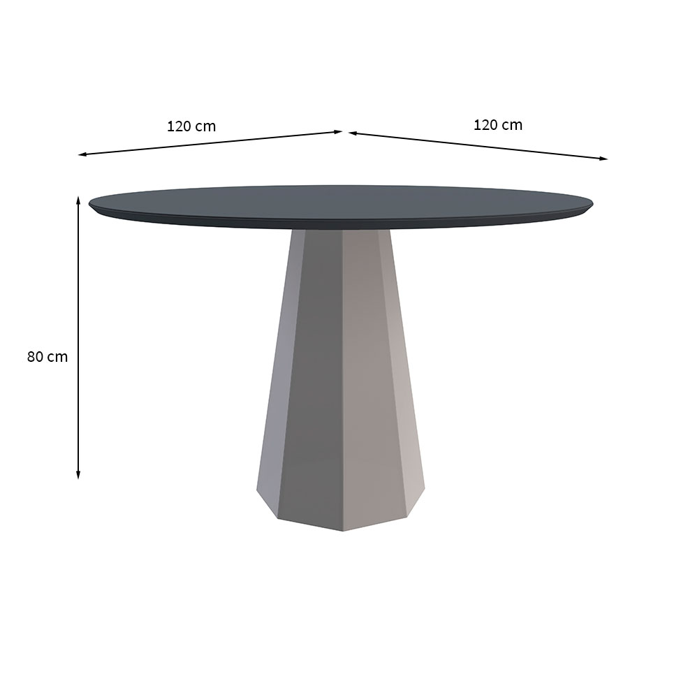 Mesa de Jantar Redonda com Tampo de Vidro Isis Cinza e Off White 117 cm