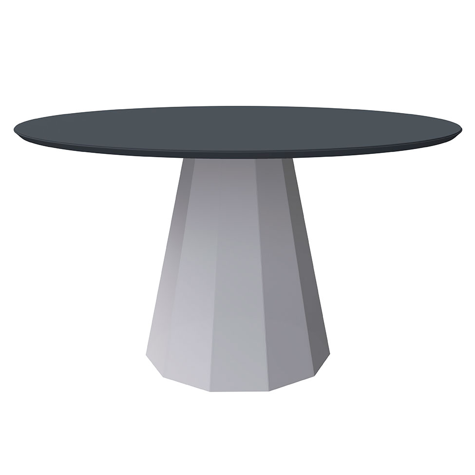 Mesa de Jantar Redonda com Tampo de Vidro Isis Cinza e Off White 135 cm
