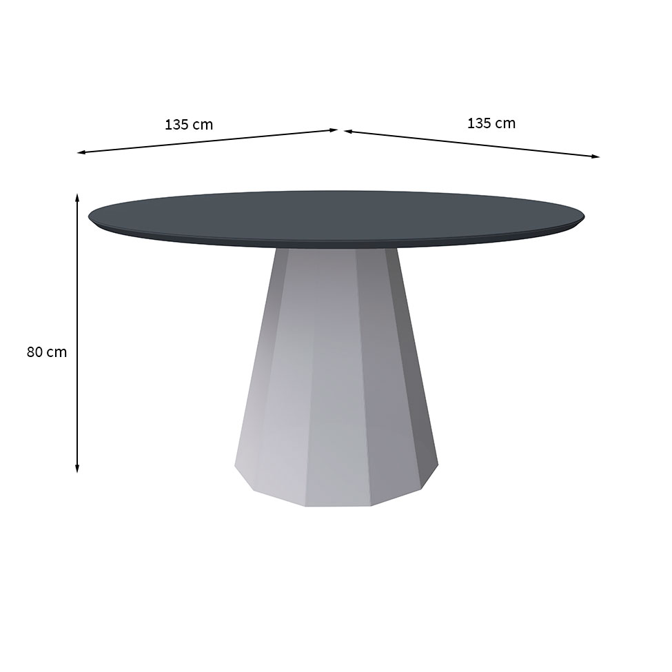 Mesa de Jantar Redonda com Tampo de Vidro Isis Cinza e Off White 135 cm