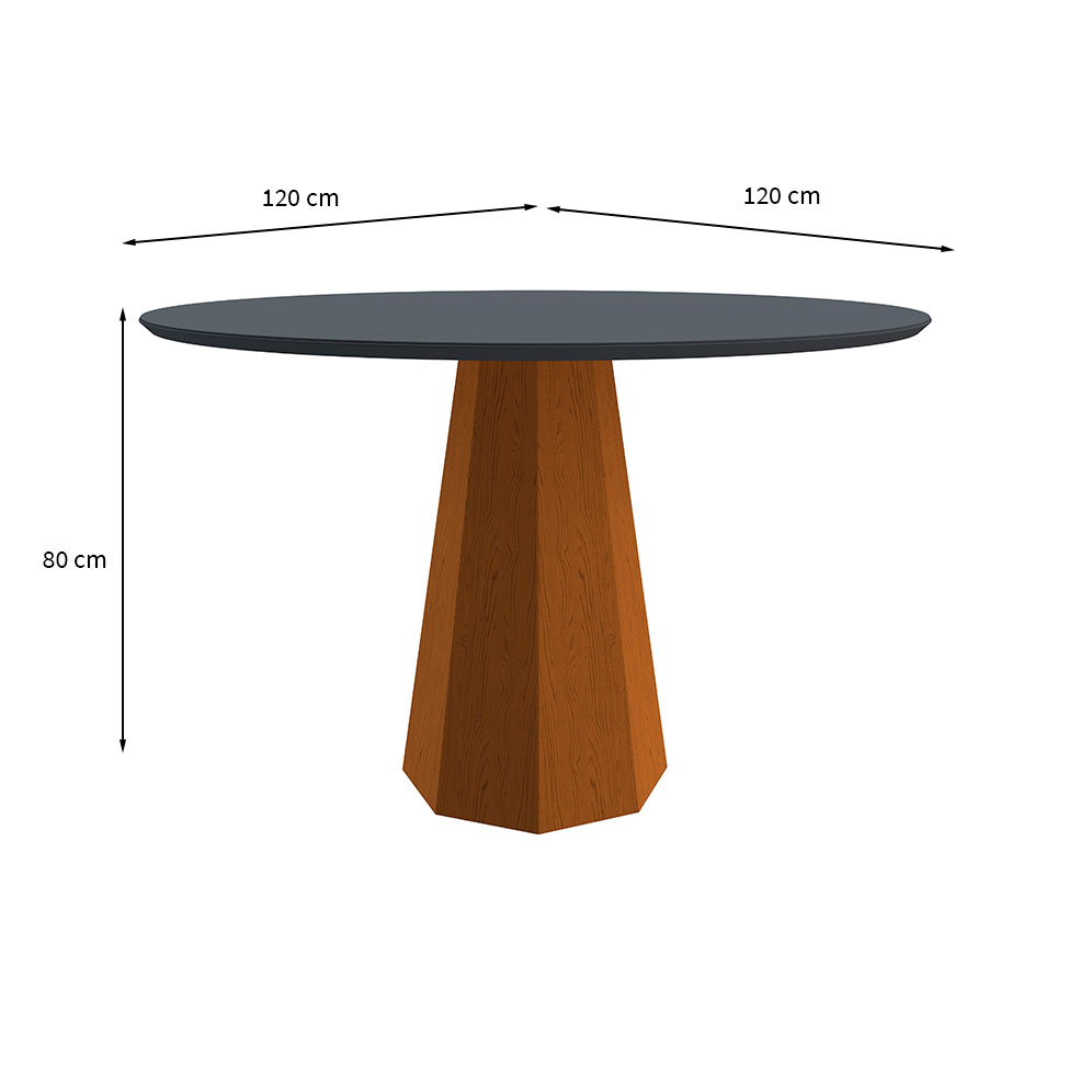 Mesa de Jantar Redonda com Tampo de Vidro Isis Cinza e Ype 117 cm