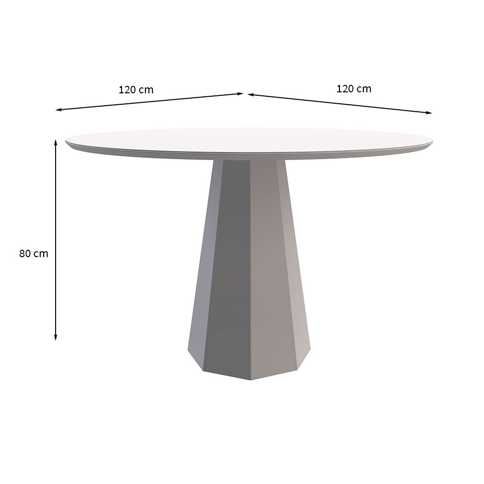 Mesa de Jantar Redonda com Tampo de Vidro Isis Off White 117 cm