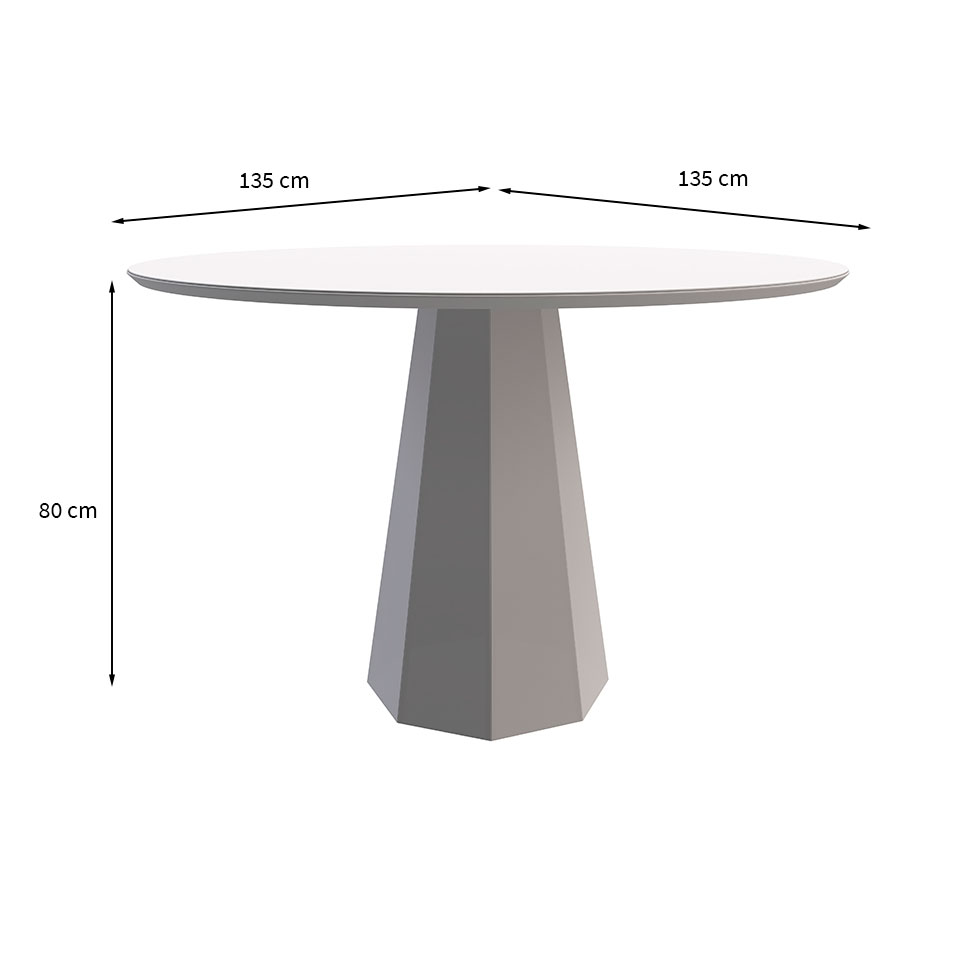 Mesa de Jantar Redonda com Tampo de Vidro Isis Off White 135 cm