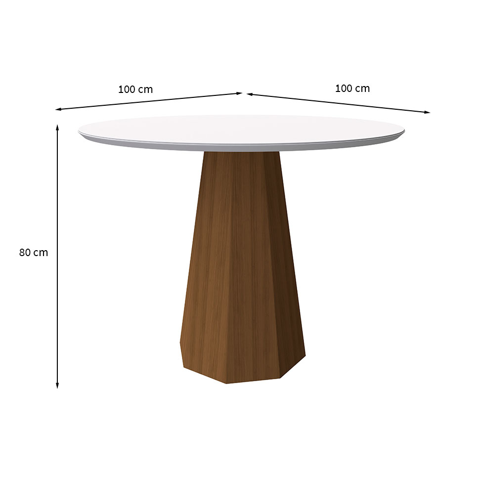 Mesa de Jantar Redonda com Tampo de Vidro Isis Off White e Imbuia 100 cm