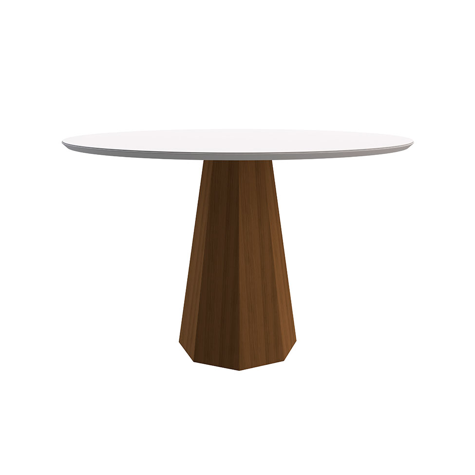 Mesa de Jantar Redonda com Tampo de Vidro Isis Off White e Imbuia 117 cm