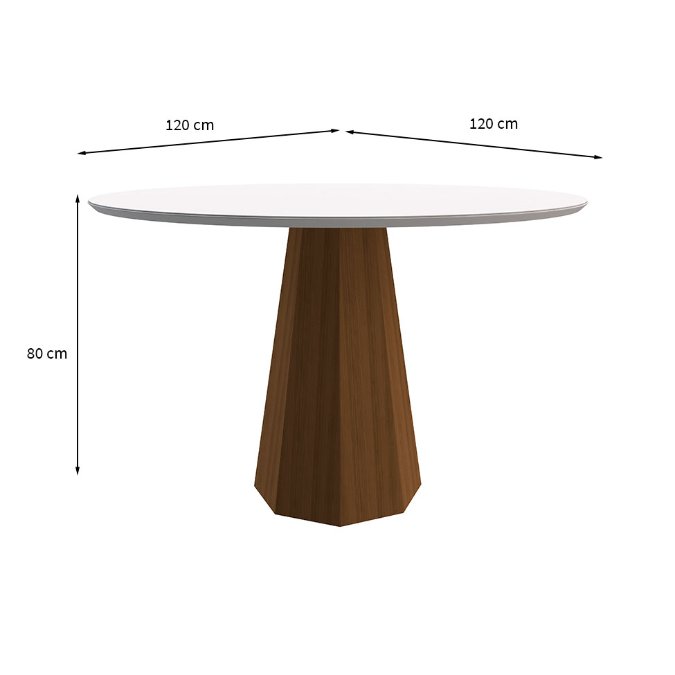 Mesa de Jantar Redonda com Tampo de Vidro Isis Off White e Imbuia 117 cm