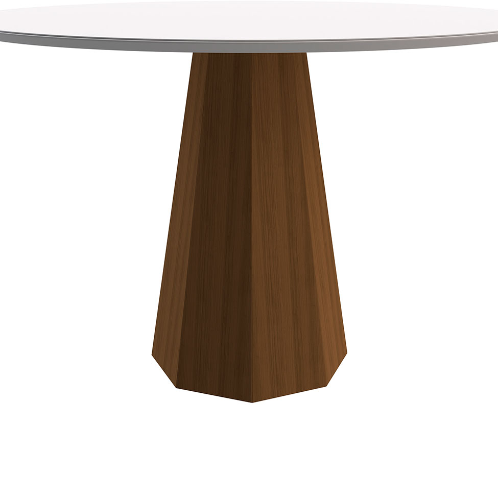 Mesa de Jantar Redonda com Tampo de Vidro Isis Off White e Imbuia 135 cm