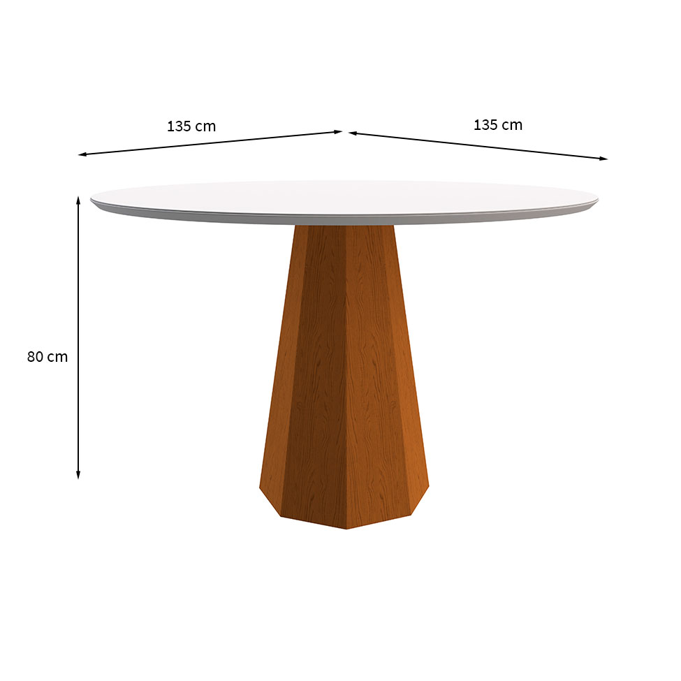 Mesa de Jantar Redonda com Tampo de Vidro Isis Off White e Ype 135 cm