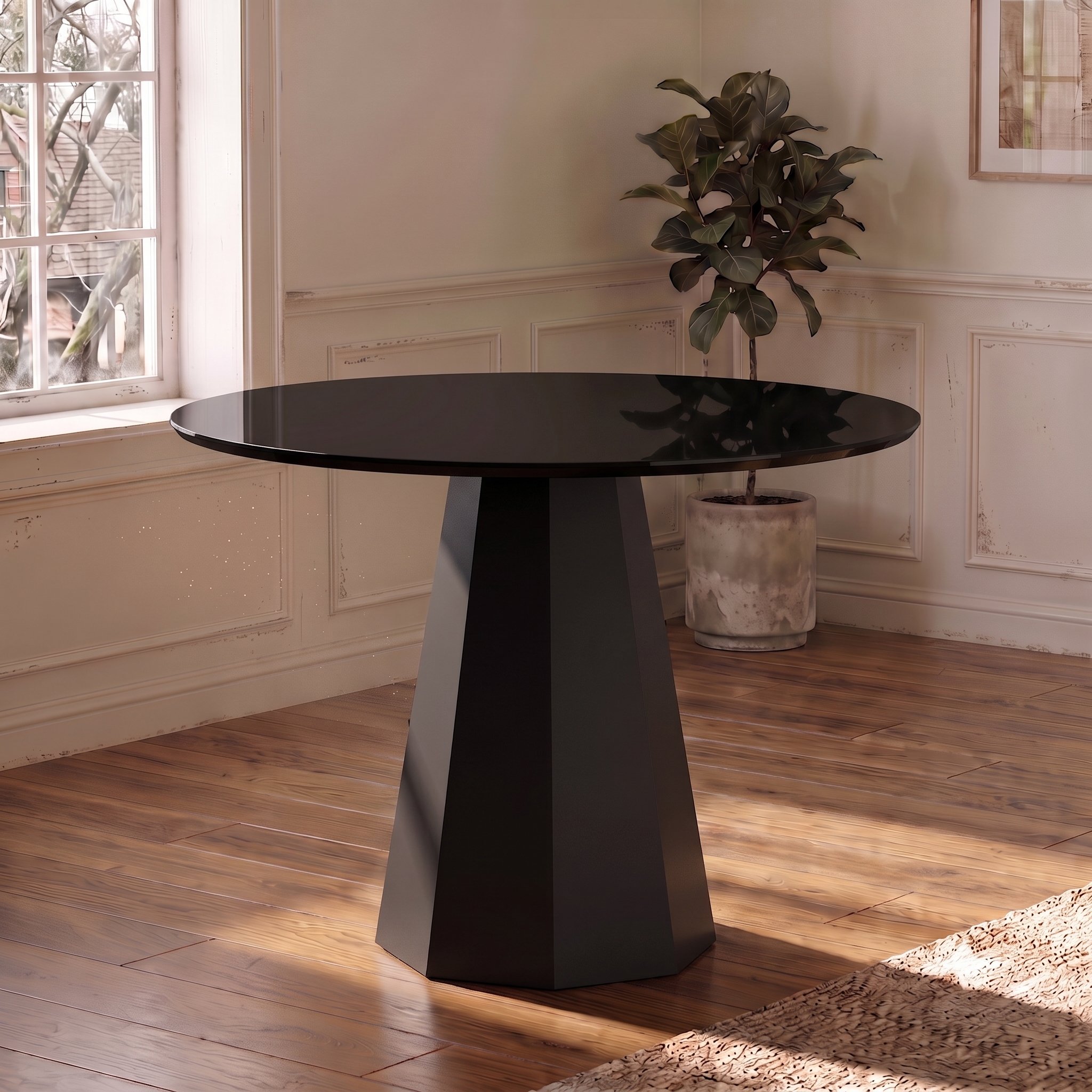 Mesa de Jantar Redonda com Tampo de Vidro Isis Preta 100 cm