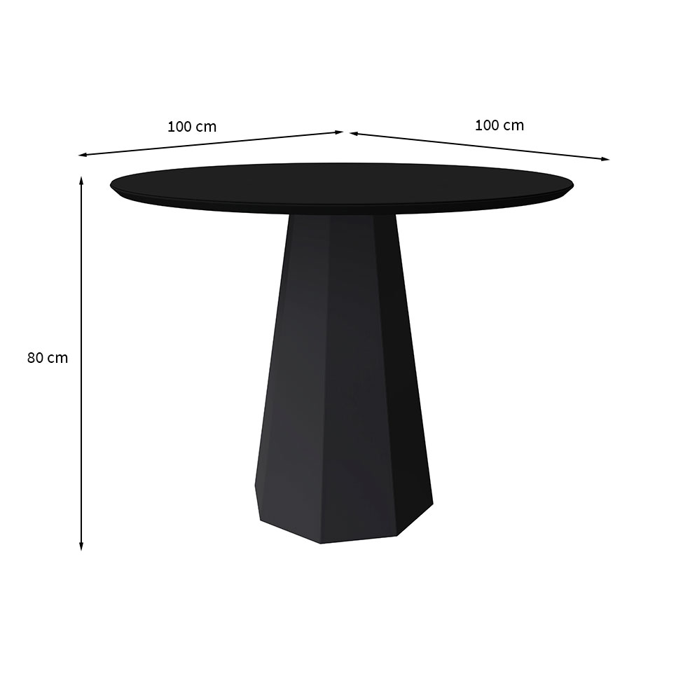 Mesa de Jantar Redonda com Tampo de Vidro Isis Preta 100 cm