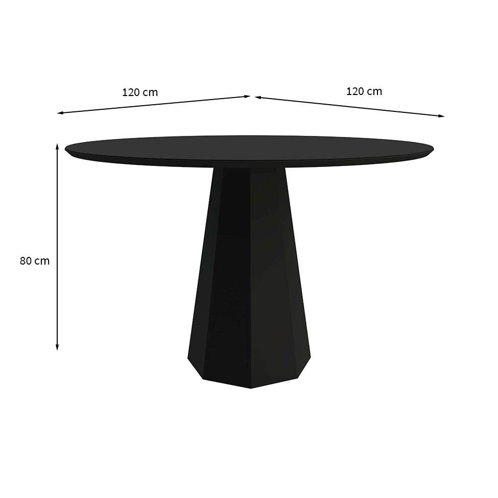 Mesa de Jantar Redonda com Tampo de Vidro Isis Preta 117 cm