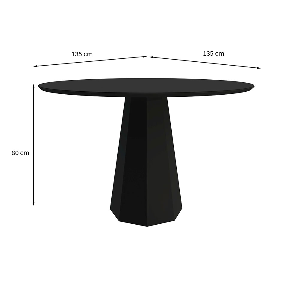 Mesa de Jantar Redonda com Tampo de Vidro Isis Preta 135 cm