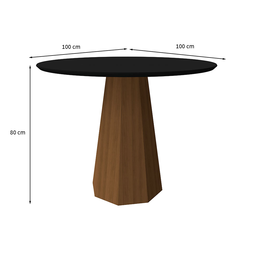 Mesa de Jantar Redonda com Tampo de Vidro Isis Preta e Imbuia 100 cm