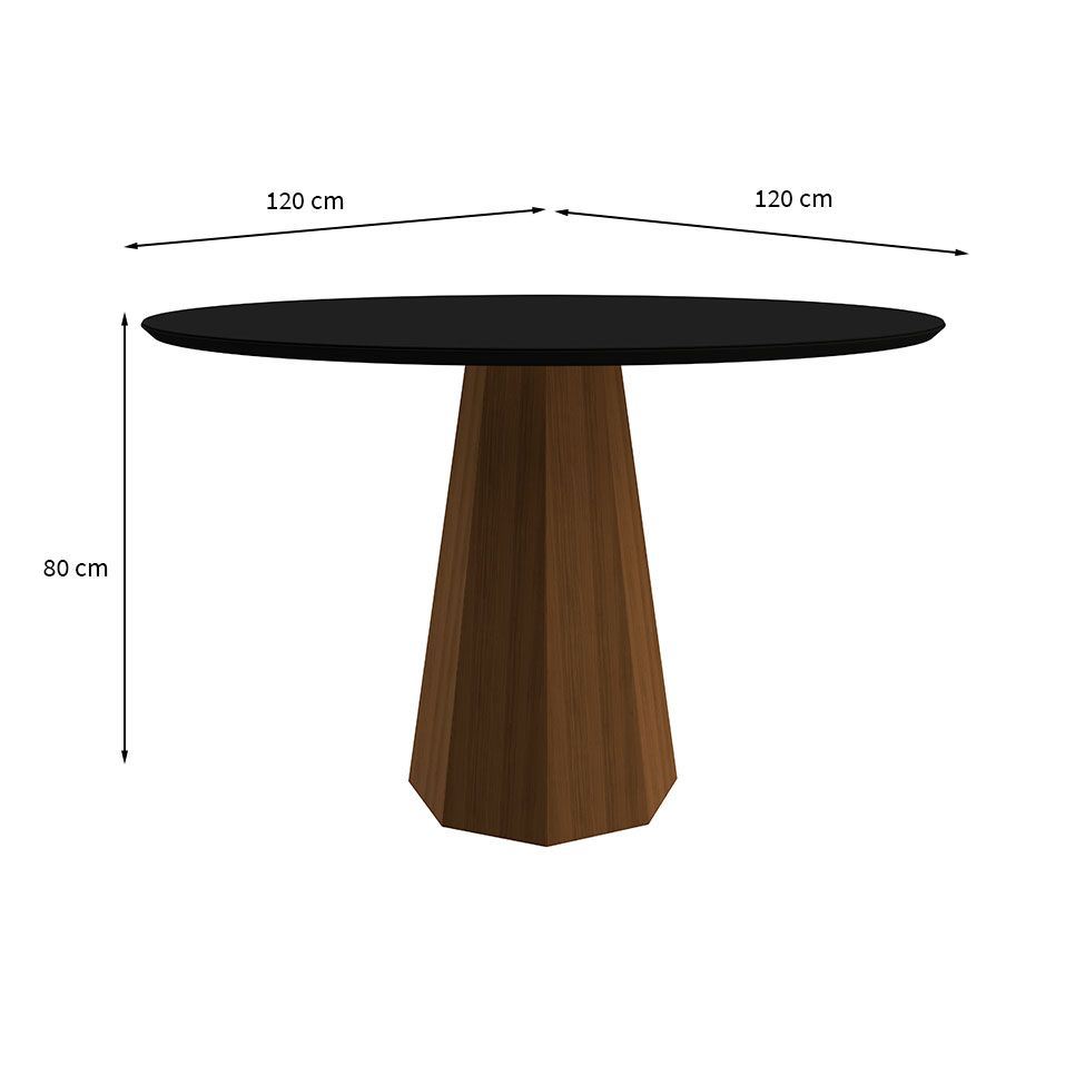 Mesa de Jantar Redonda com Tampo de Vidro Isis Preta e Imbuia 117 cm
