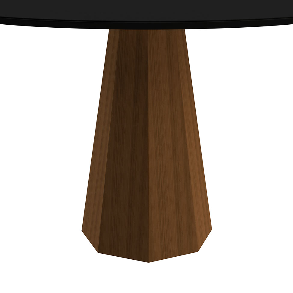 Mesa de Jantar Redonda com Tampo de Vidro Isis Preta e Imbuia 135 cm