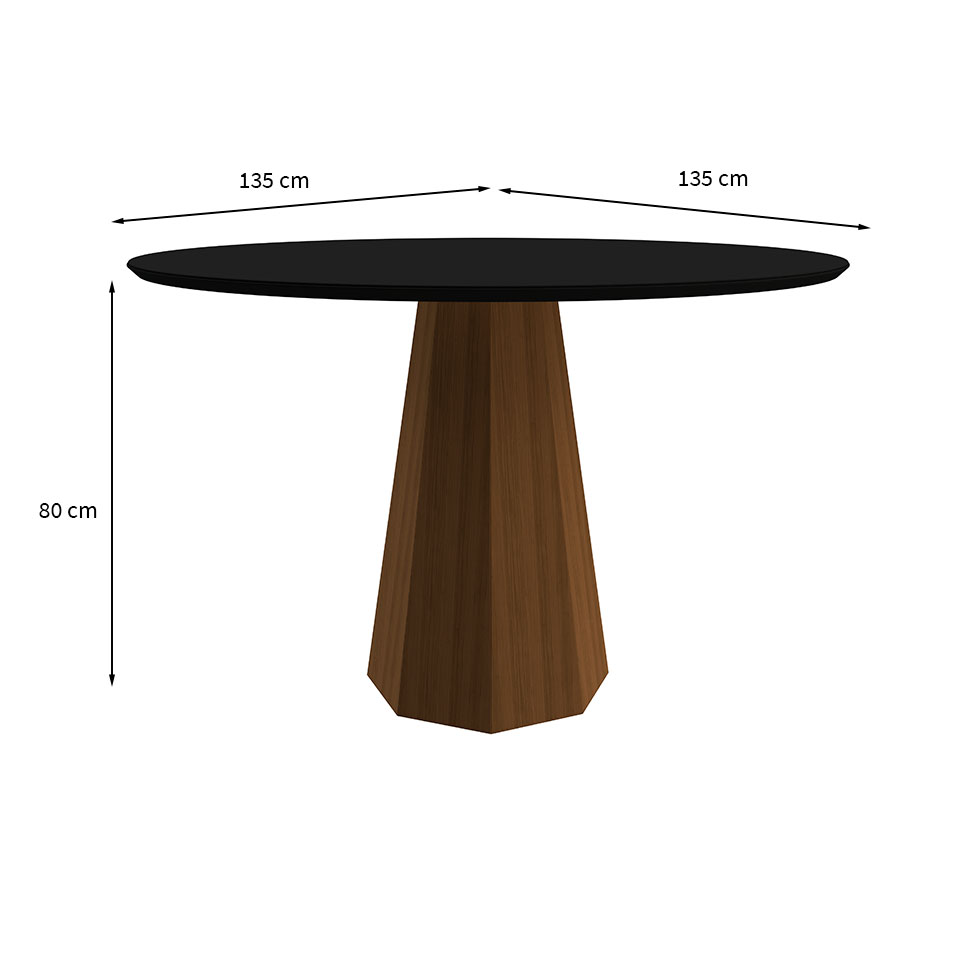 Mesa de Jantar Redonda com Tampo de Vidro Isis Preta e Imbuia 135 cm