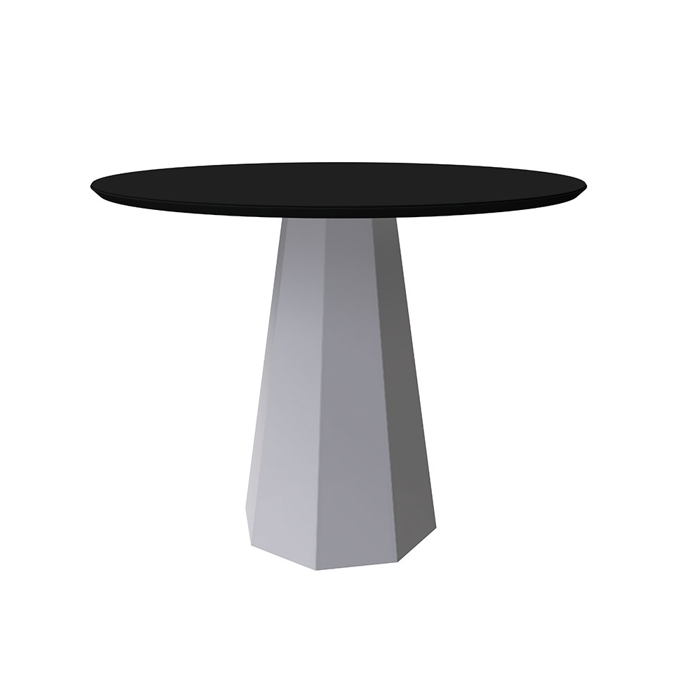 Mesa de Jantar Redonda com Tampo de Vidro Isis Preta e Off White 100 cm
