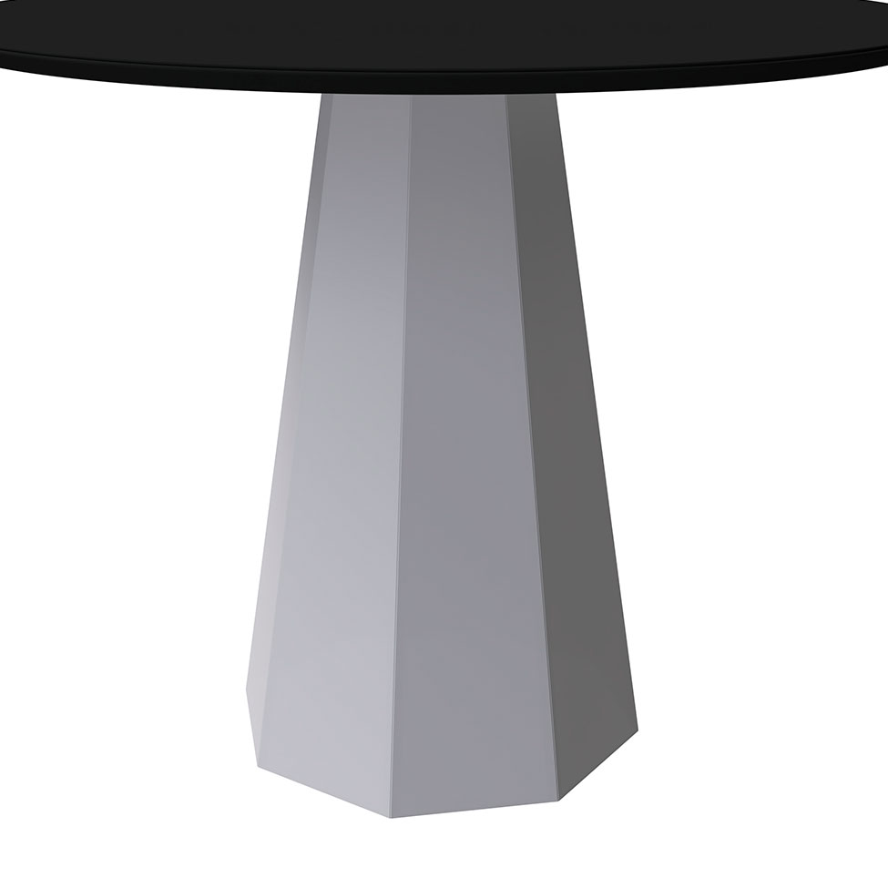 Mesa de Jantar Redonda com Tampo de Vidro Isis Preta e Off White 100 cm