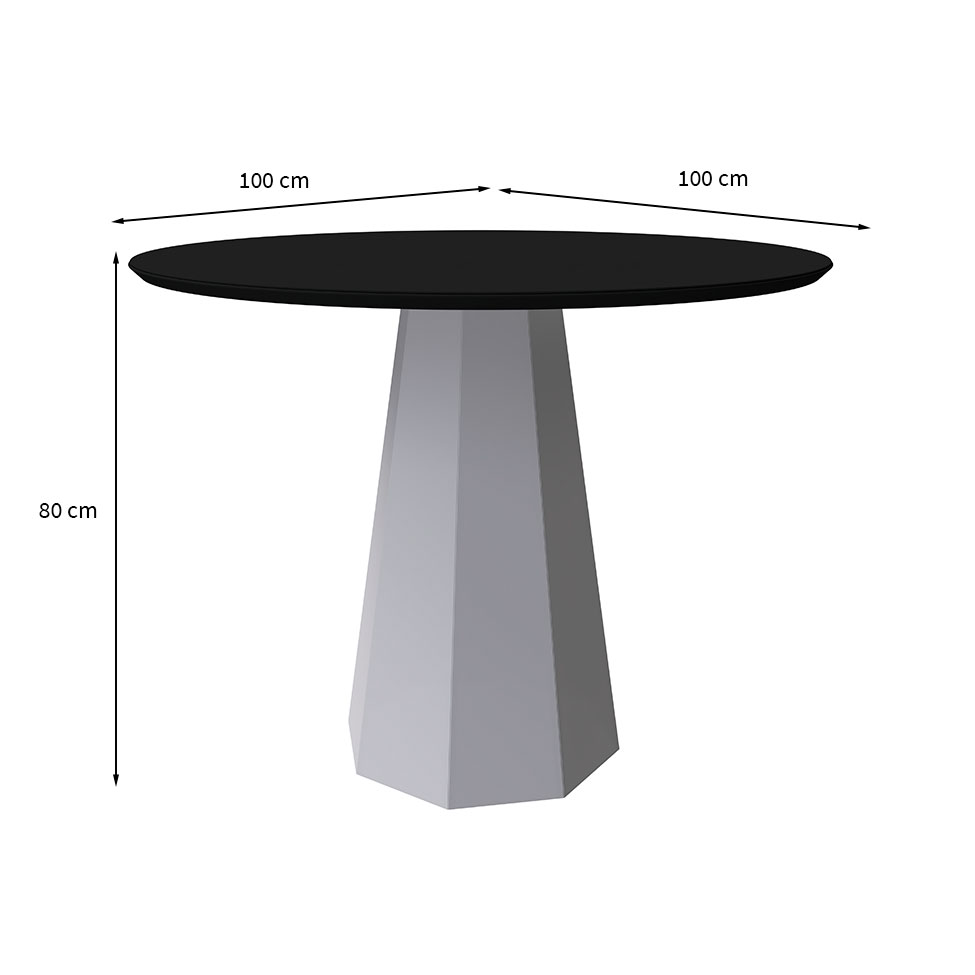 Mesa de Jantar Redonda com Tampo de Vidro Isis Preta e Off White 100 cm