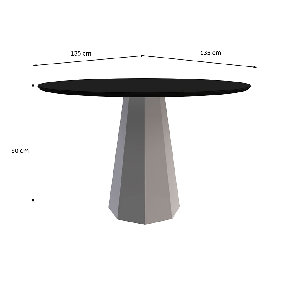 Mesa de Jantar Redonda com Tampo de Vidro Isis Preta e Off White 135 cm