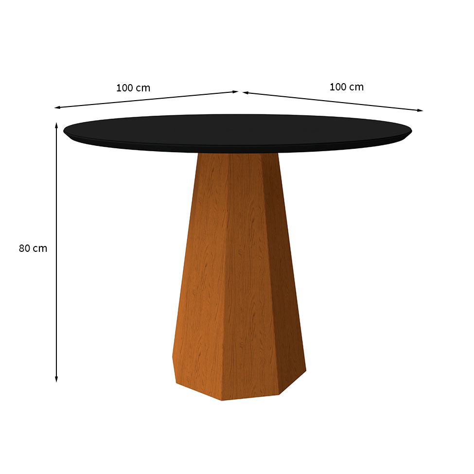 Mesa de Jantar Redonda com Tampo de Vidro Isis Preta e Ype 100 cm