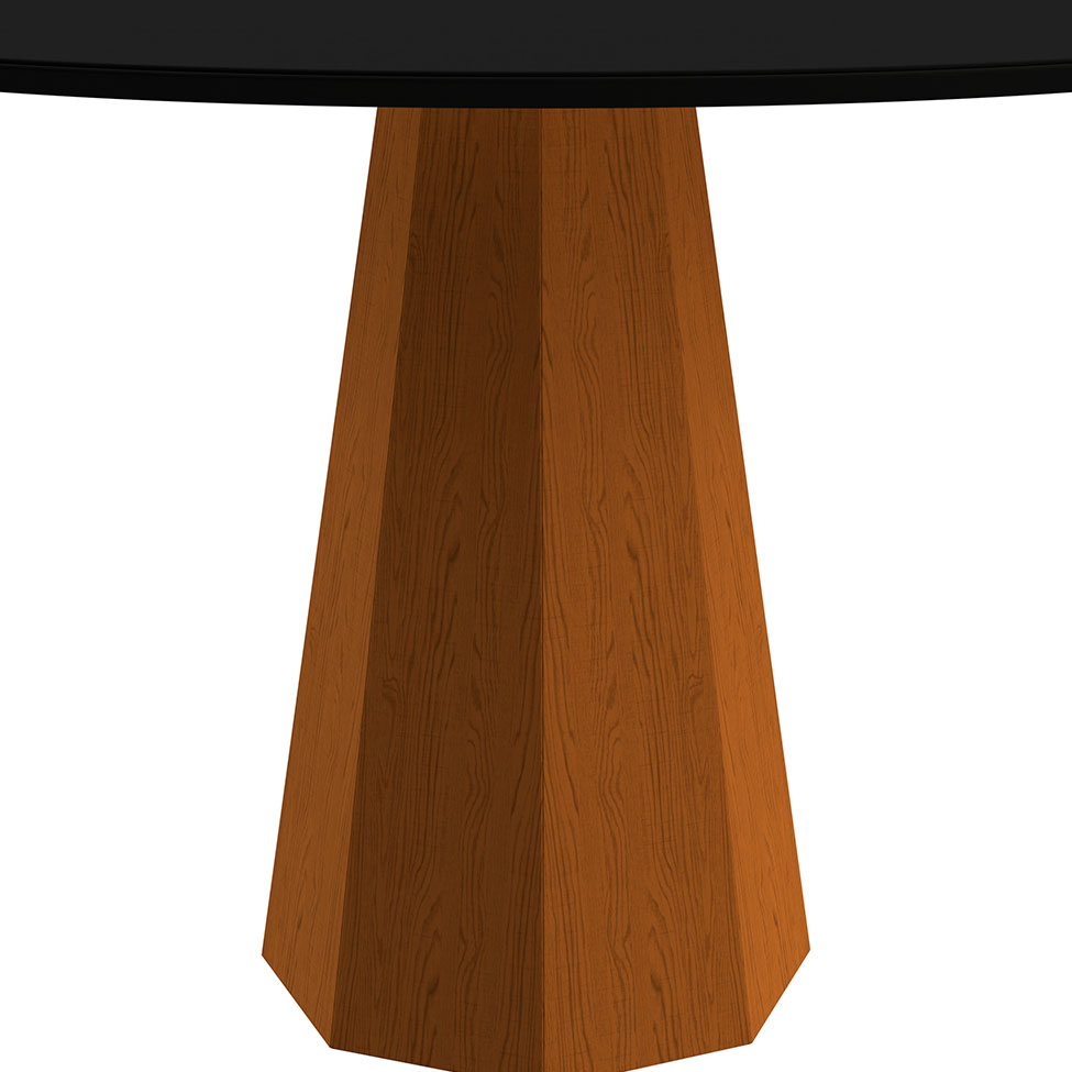 Mesa de Jantar Redonda com Tampo de Vidro Isis Preta e Ype 117 cm