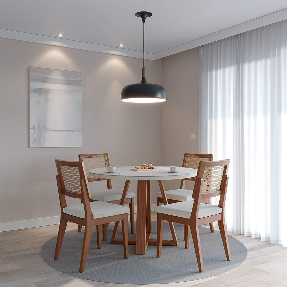 Mesa de Jantar Redonda com Tampo de Vidro Off White Bennett Natural 115 cm