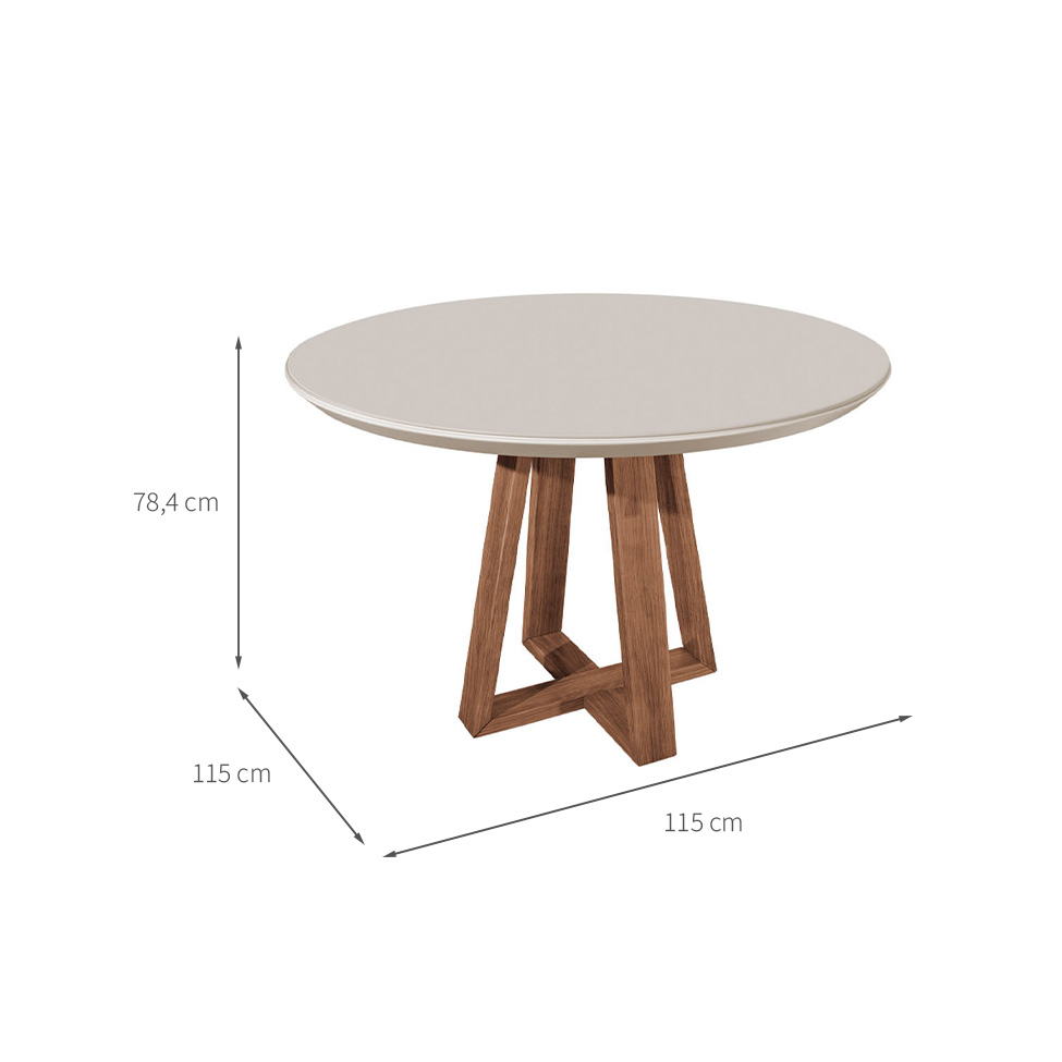 Mesa de Jantar Redonda com Tampo de Vidro Off White Bennett Natural 115 cm