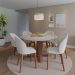 Mesa de Jantar Redonda com Tampo de Vidro Off White Bennett Natural 135 cm