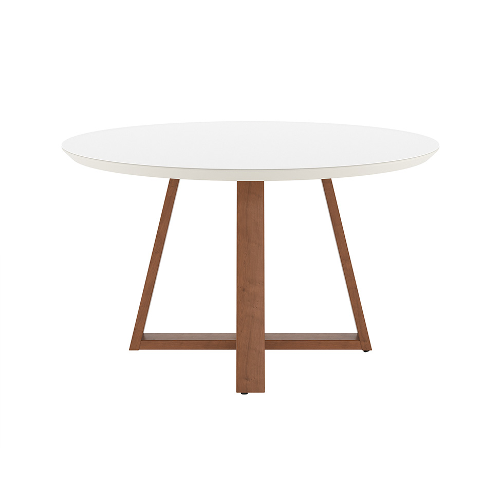 Mesa de Jantar Redonda com Tampo de Vidro Off White Bennett Natural 135 cm
