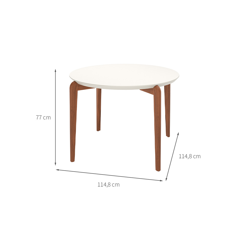 Mesa de Jantar Redonda com Tampo de Vidro Off White Donatella Natural 115 cm