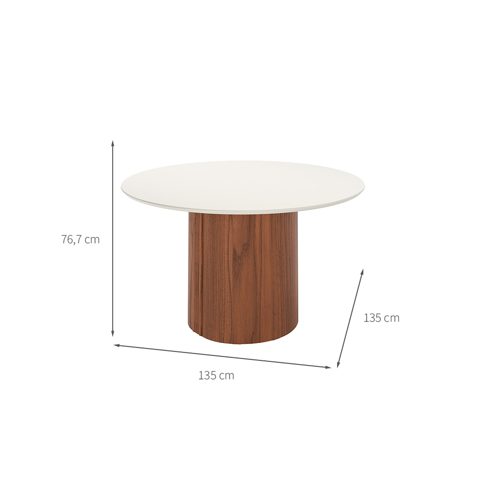 Mesa de Jantar Redonda com Tampo de Vidro Off White Kalina Canela 135 cm