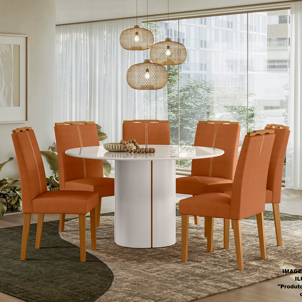 Mesa de Jantar Redonda com Tampo de Vidro Serena Off White 135 cm