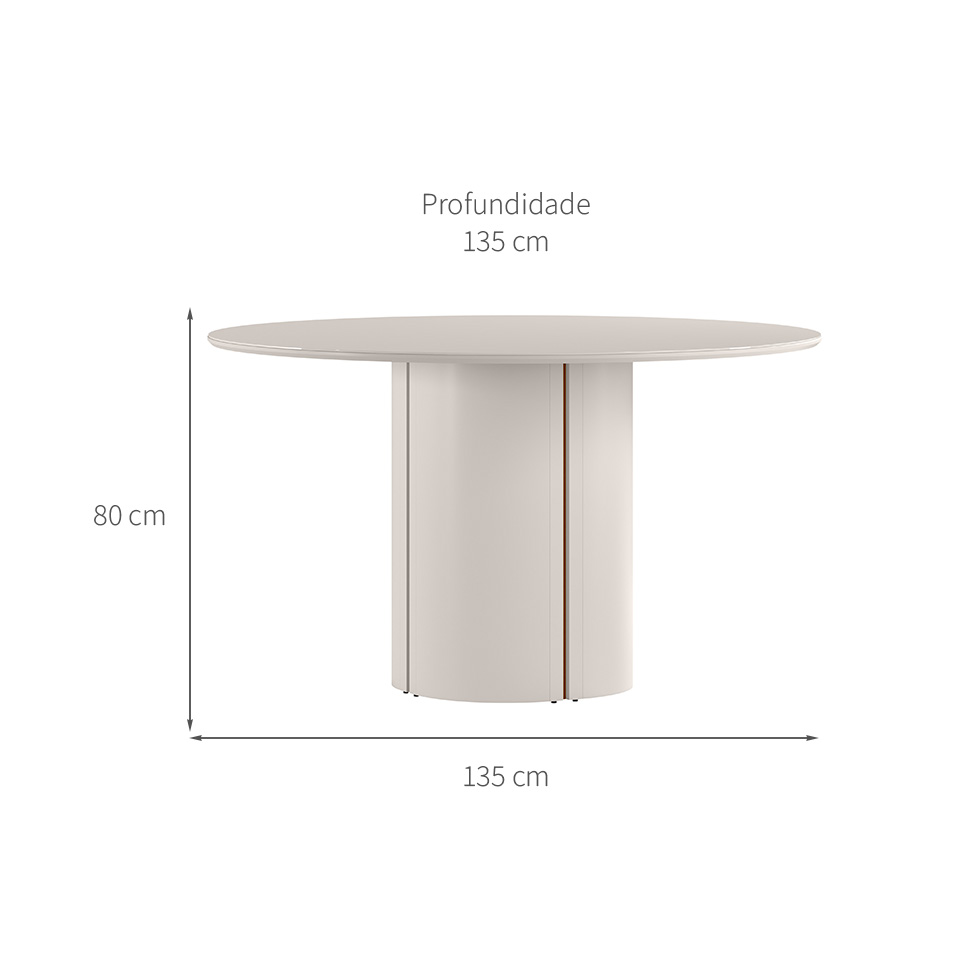 Mesa de Jantar Redonda com Tampo de Vidro Serena Off White 135 cm