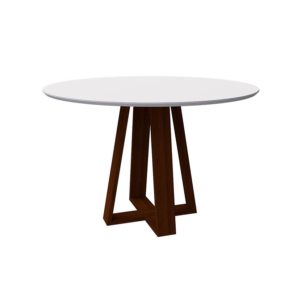 Mesa de Jantar Redonda com Tampo de Vidro Vitoria Off White e AmÃªndoa 117 cm