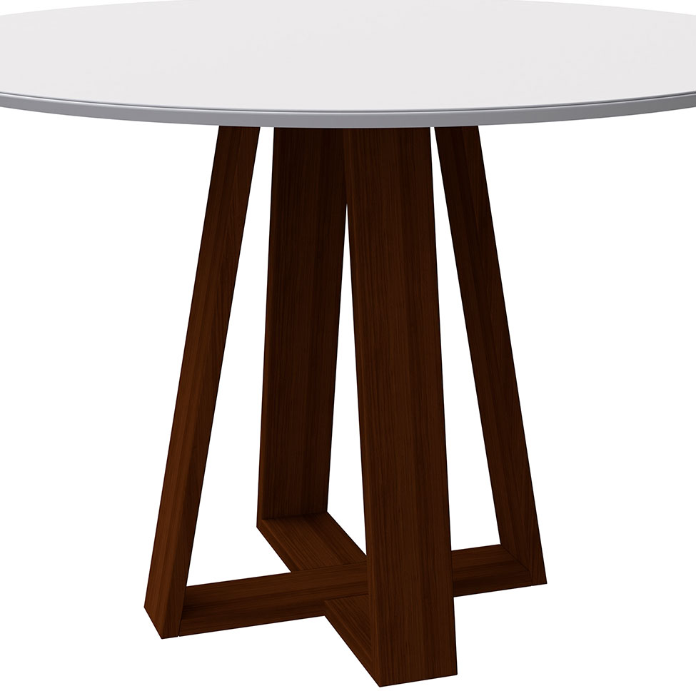 Mesa de Jantar Redonda com Tampo de Vidro Vitoria Off White e AmÃªndoa 117 cm