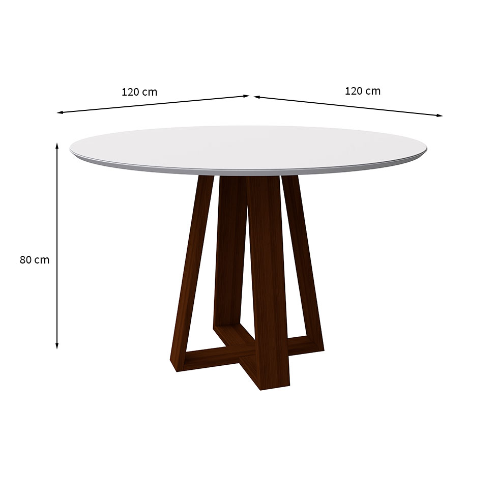 Mesa de Jantar Redonda com Tampo de Vidro Vitoria Off White e AmÃªndoa 117 cm