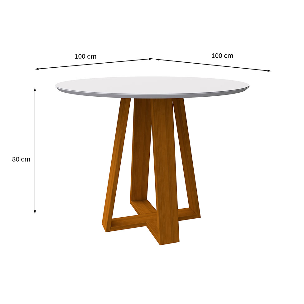 Mesa de Jantar Redonda com Tampo de Vidro Vitoria Off White e Ype 100 cm