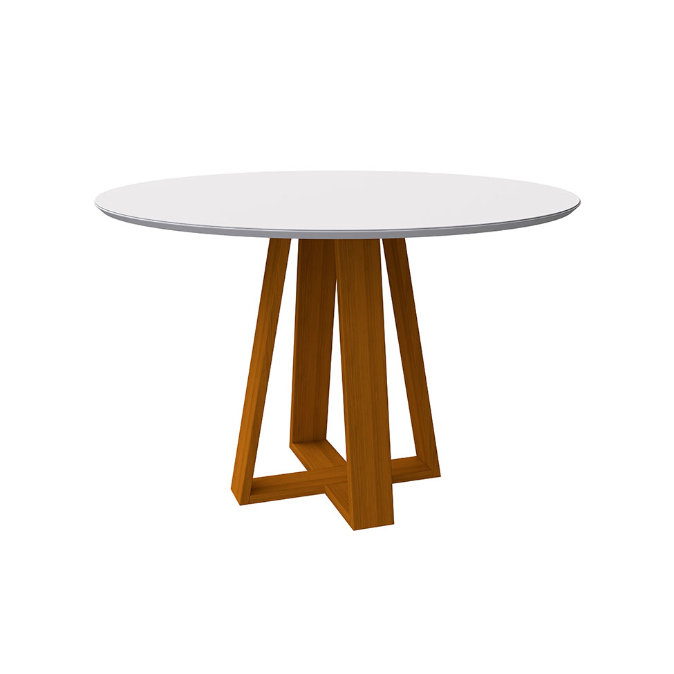 Mesa de Jantar Redonda com Tampo de Vidro Vitoria Off White e Ype 117 cm