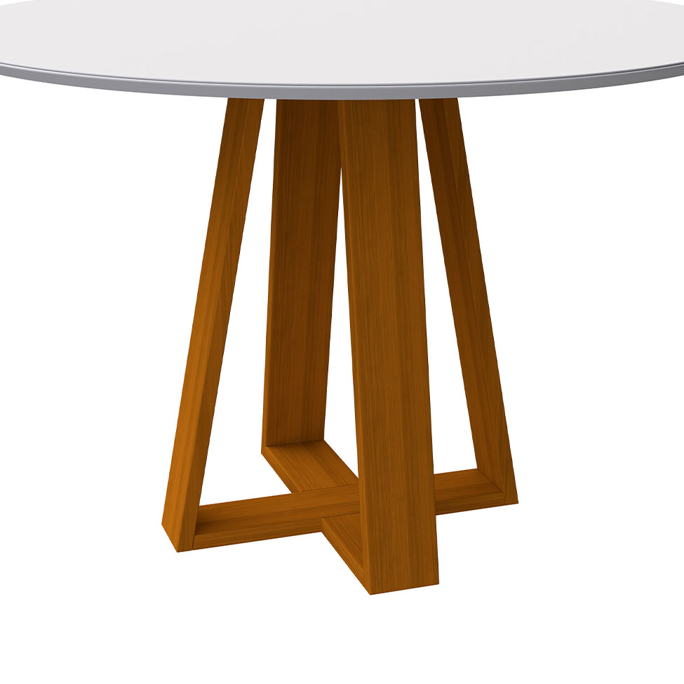 Mesa de Jantar Redonda com Tampo de Vidro Vitoria Off White e Ype 117 cm